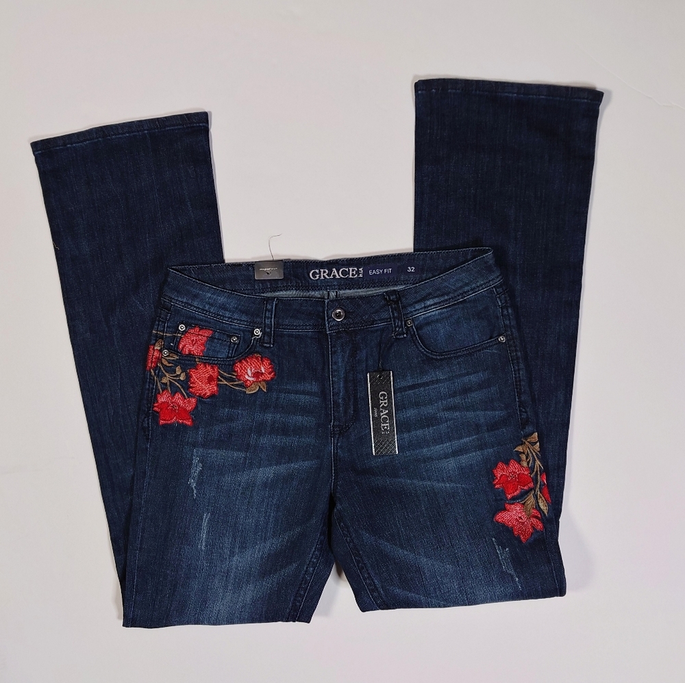 Grace in La Embroidered Denim Jeans